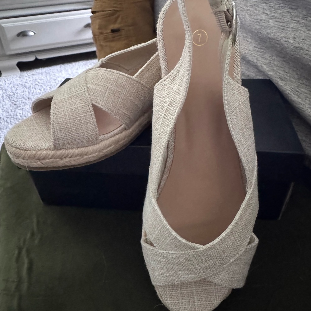 Woven Crisscross Slingback Espadrille Wedge - Neutral Beige